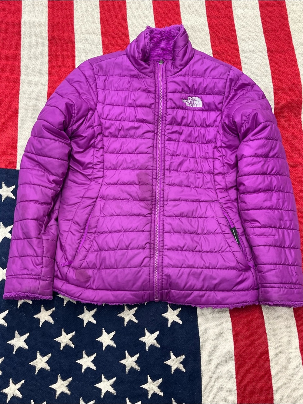 The North Face Girls' Reversible Purple Puffer Jacket Size Large 14/16